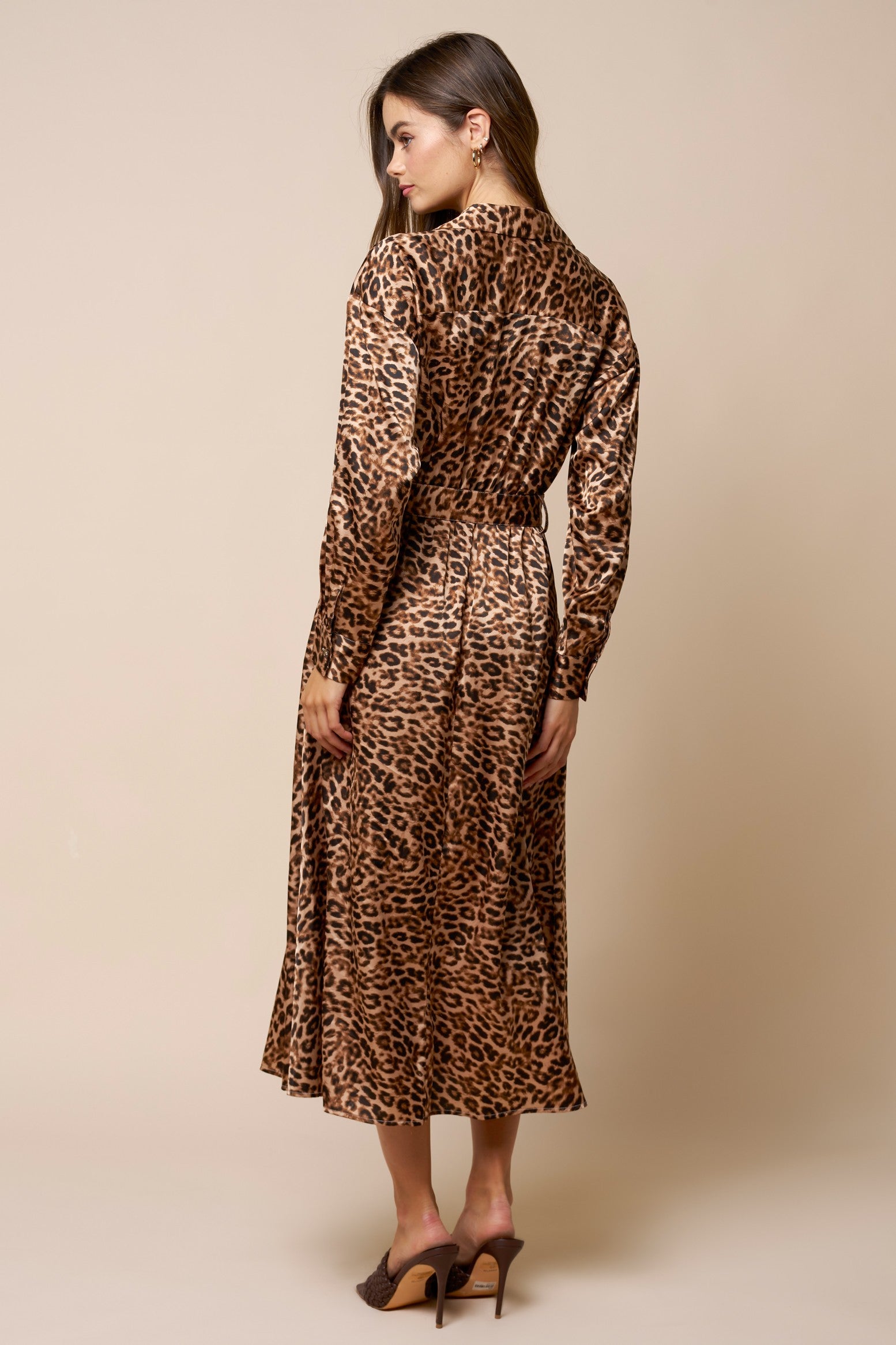 Leopard Satin Belted Maxi Dress
