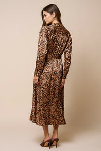 Leopard Satin Belted Maxi Dress