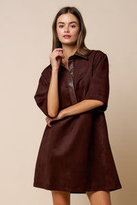 Faux Suede Collared Mini Dress