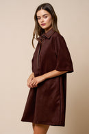 Faux Suede Collared Mini Dress
