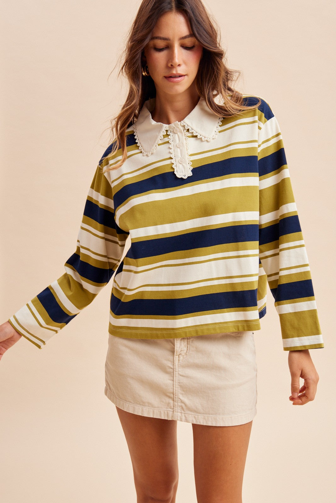 Rugby Top with Lace Collar