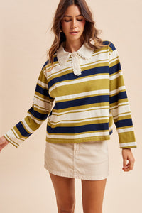 Rugby Top with Lace Collar