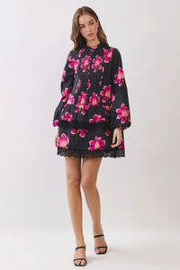 Lace Trim Pintuck Mini Dress