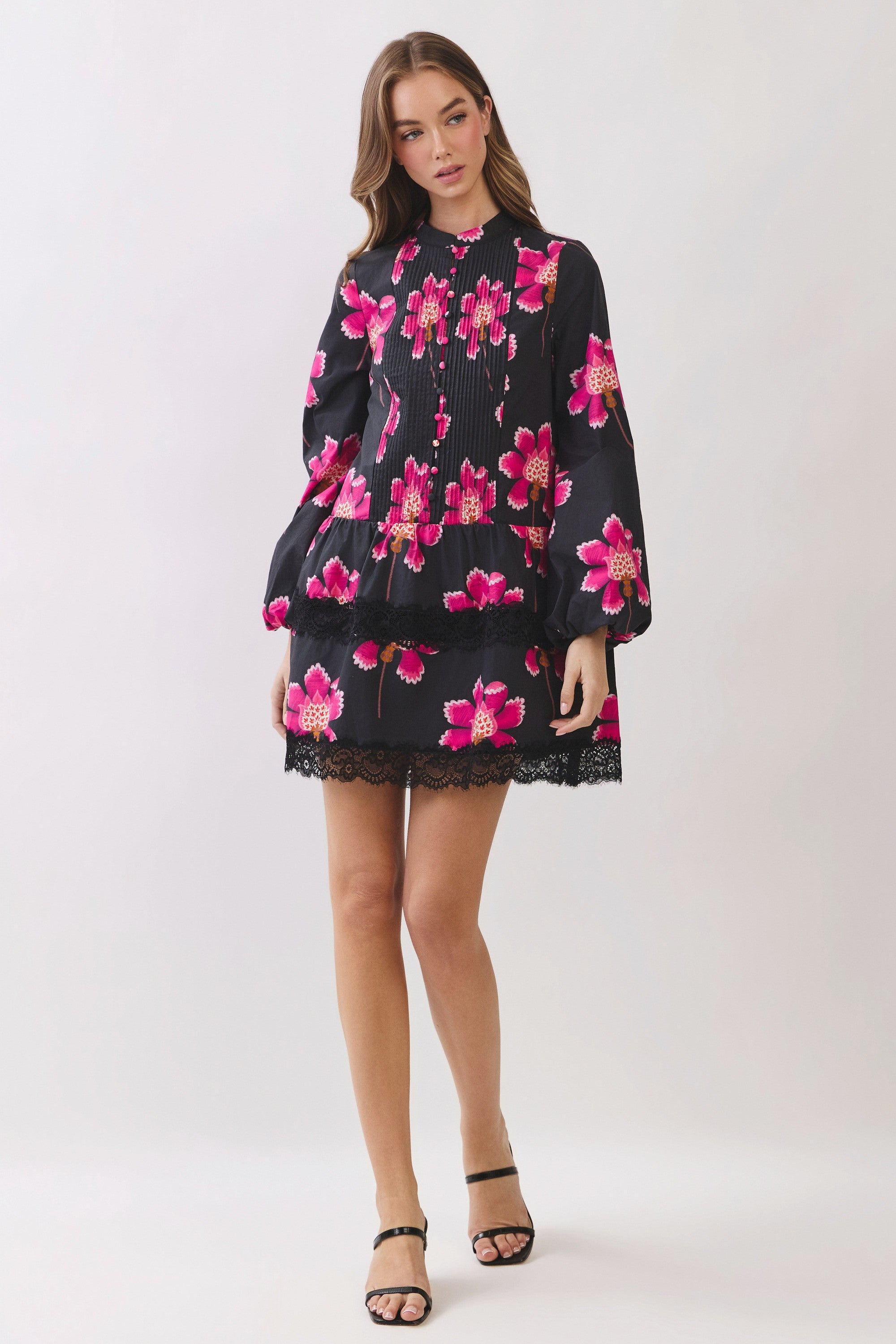 Lace Trim Pintuck Mini Dress