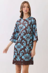 Damask Fringe Hem Mini Dress