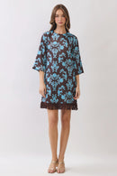 Damask Fringe Hem Mini Dress