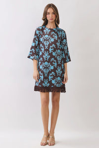Damask Fringe Hem Mini Dress