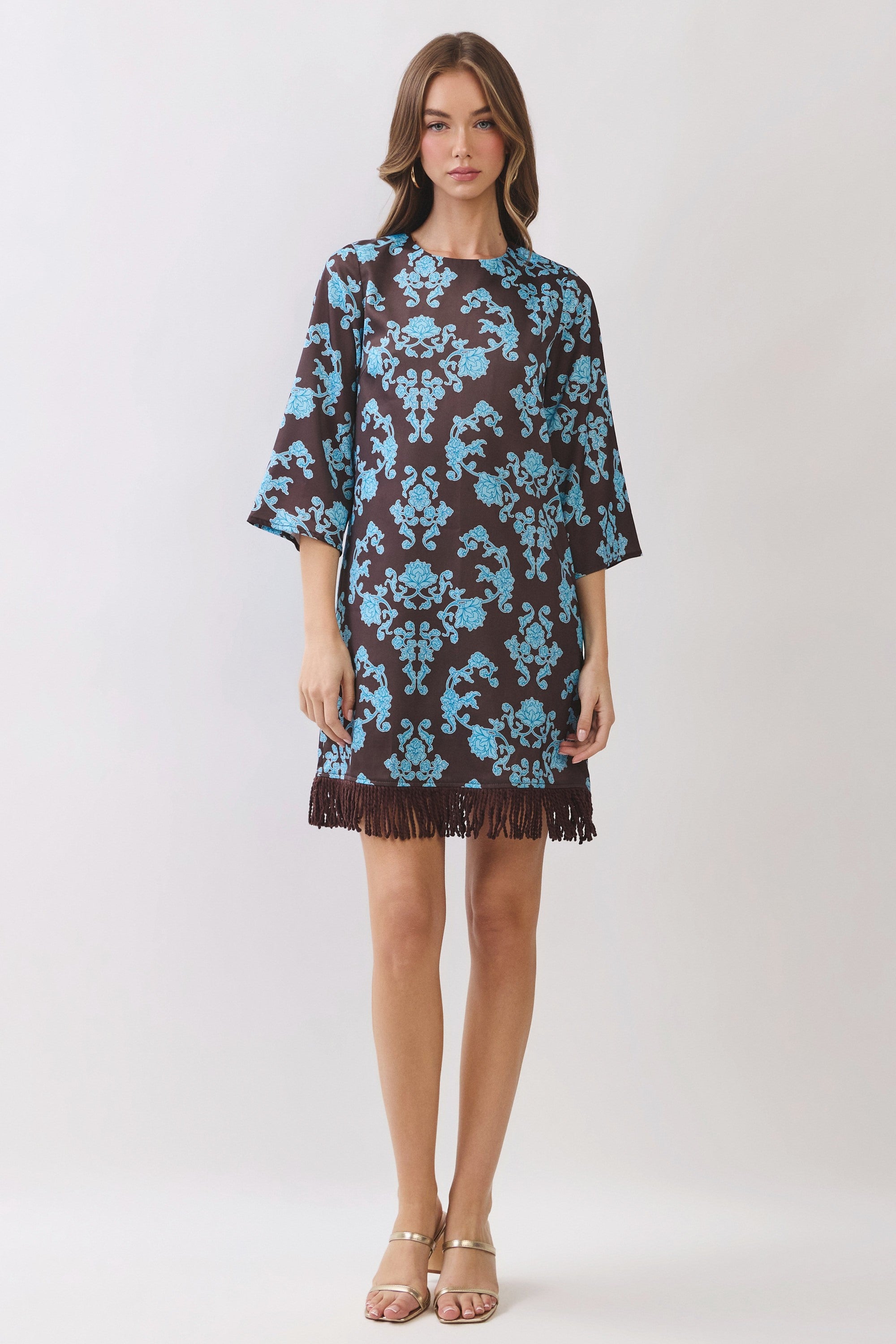 Damask Fringe Hem Mini Dress
