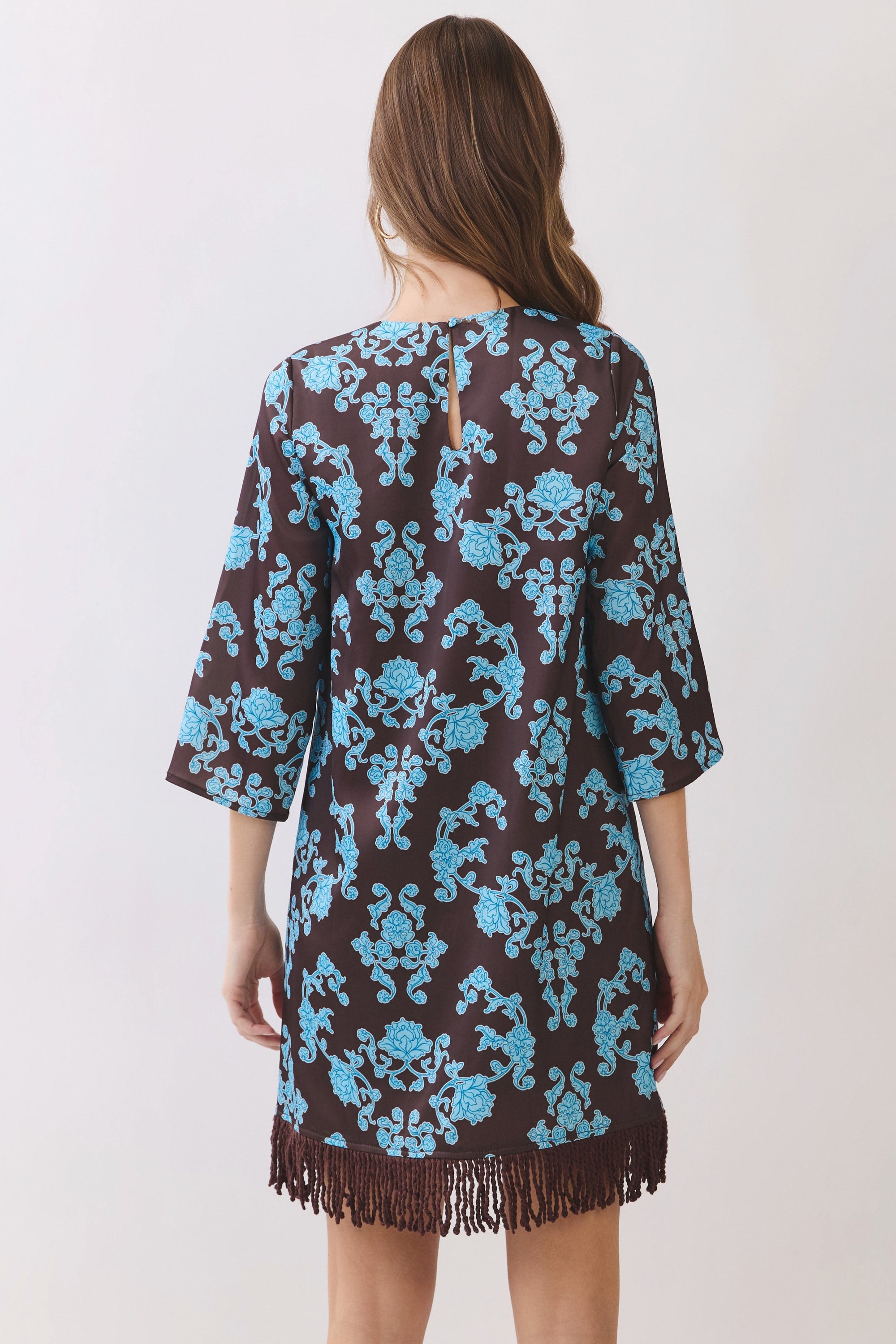 Damask Fringe Hem Mini Dress