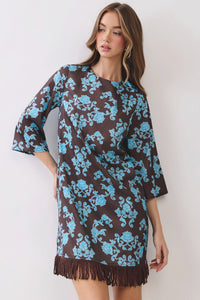 Damask Fringe Hem Mini Dress