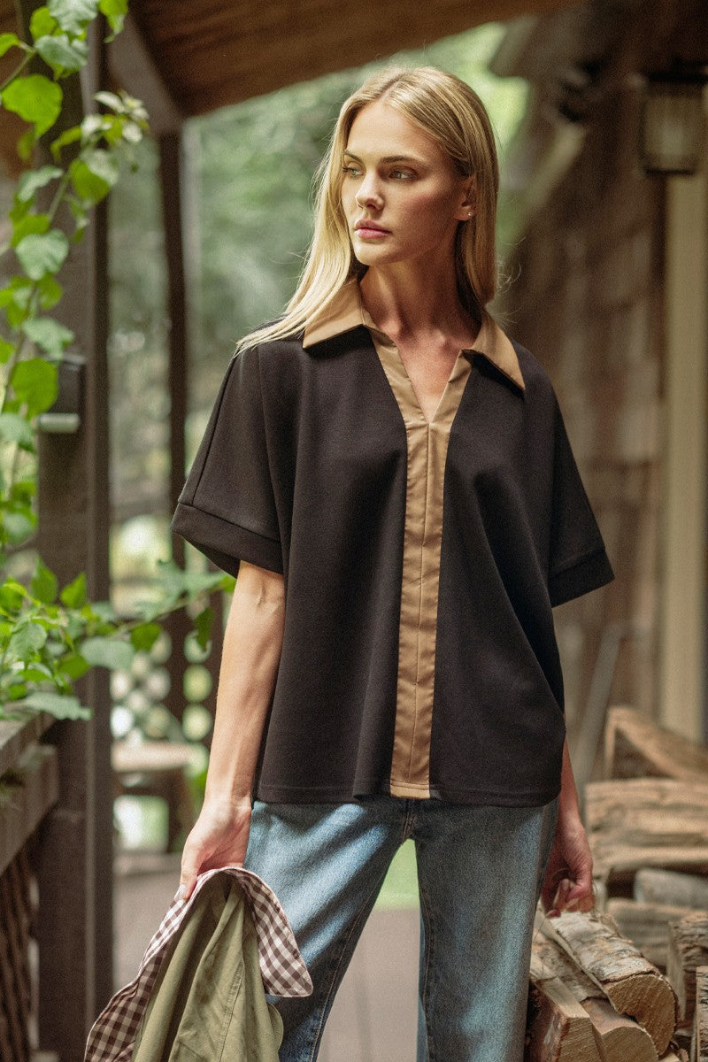 Faux Leather Accent Top