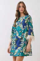 Feather Trim Detail Mini Dress