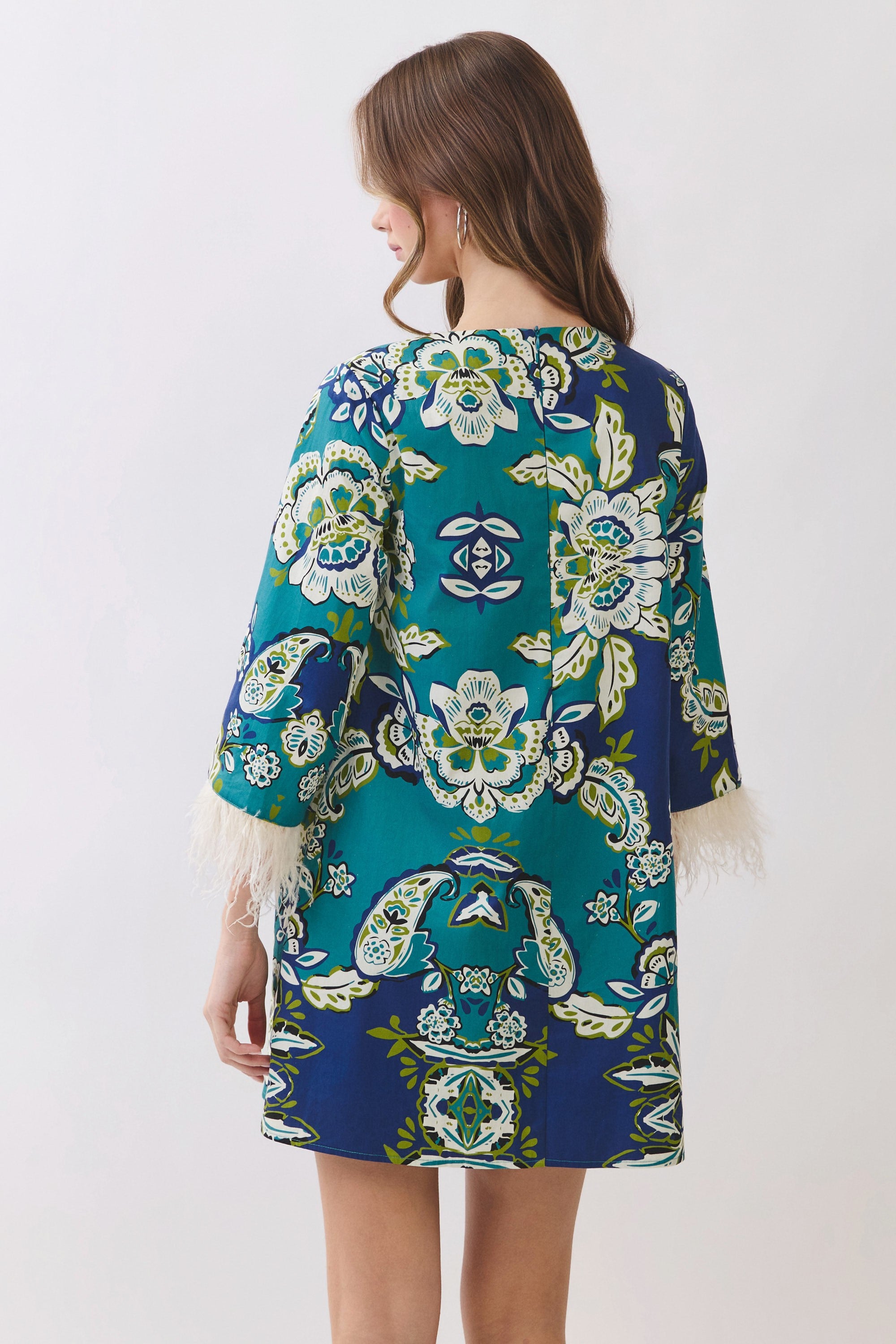 Feather Trim Detail Mini Dress