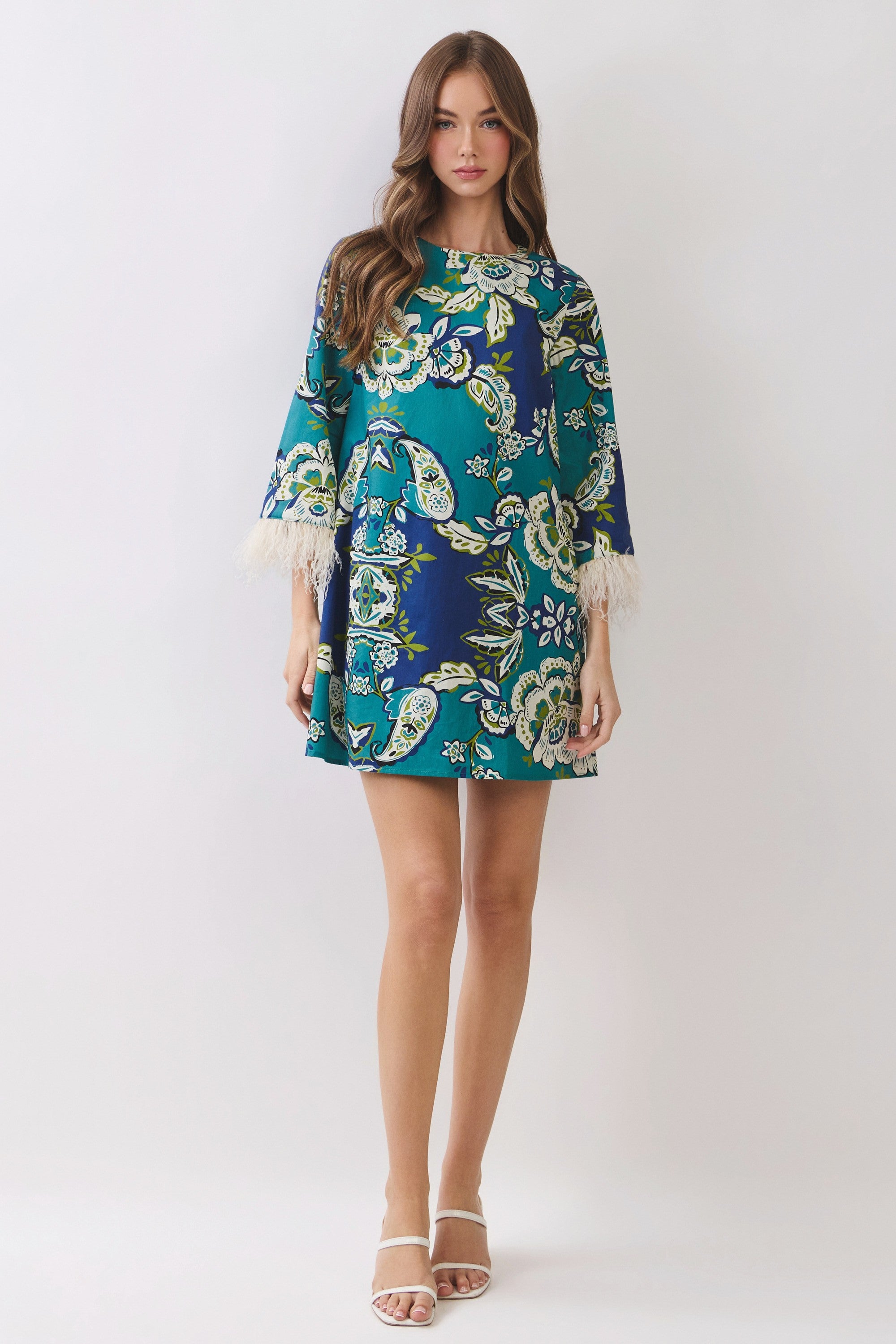 Feather Trim Detail Mini Dress