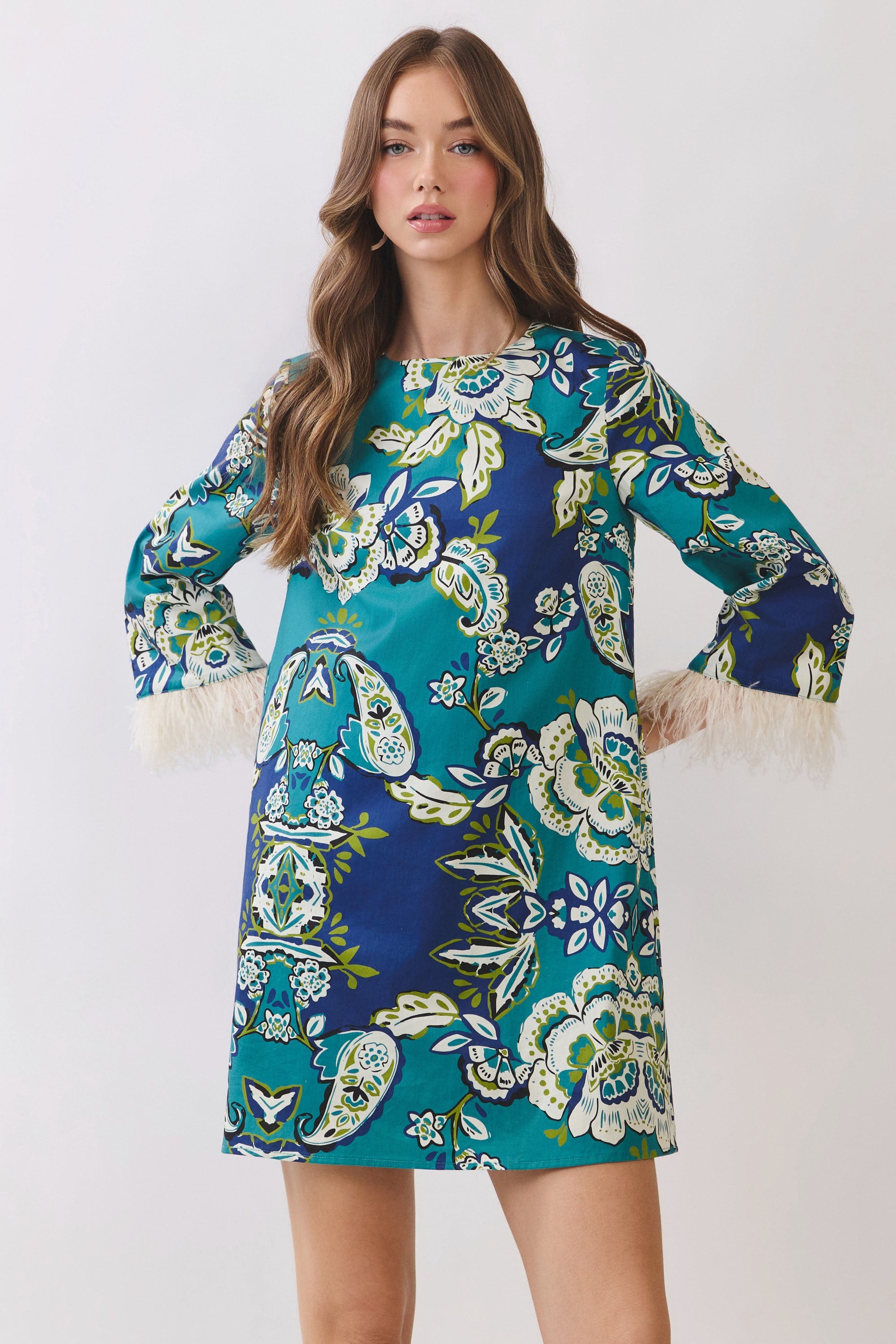 Feather Trim Detail Mini Dress