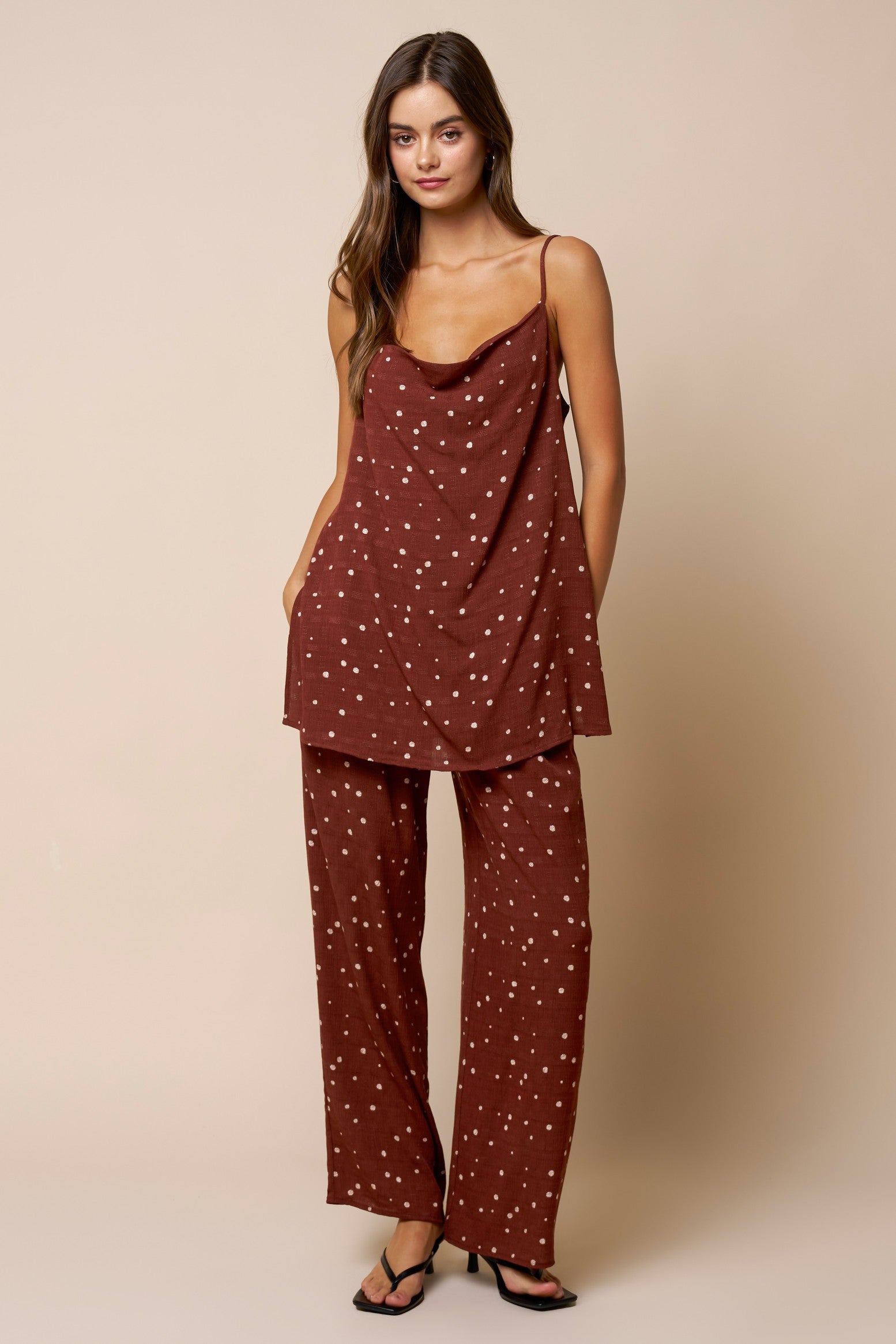 Polka Dot Cowl Neck Pant Set
