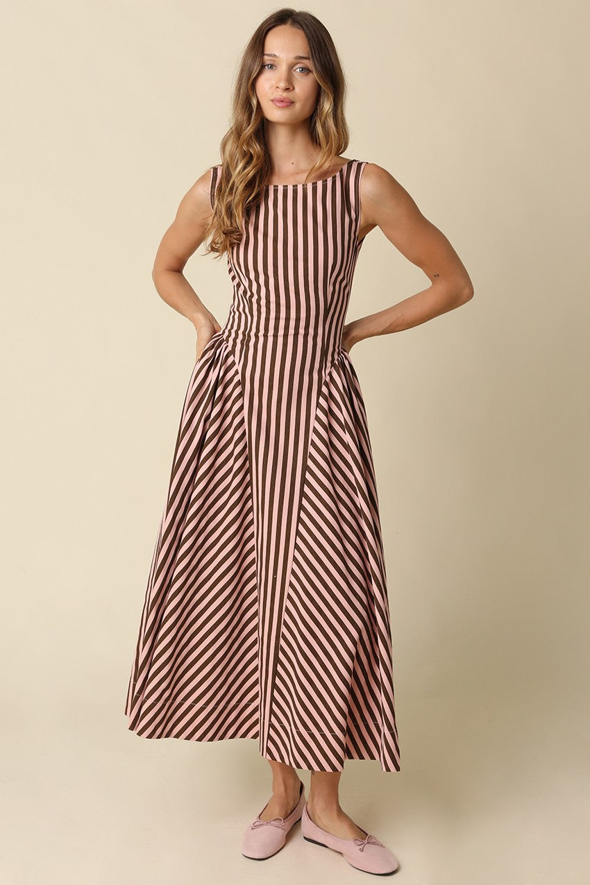 Fit & Flare Striped Midi Dress
