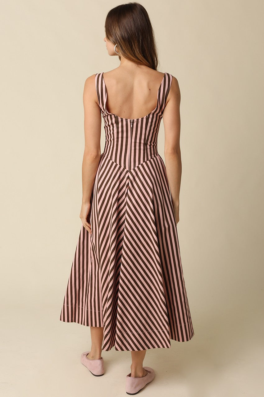 Fit & Flare Striped Midi Dress