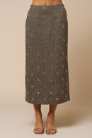 Sequin Floral Textured Midi Skirt
