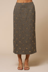 Sequin Floral Textured Midi Skirt