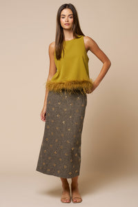 Sequin Floral Textured Midi Skirt