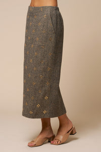 Sequin Floral Textured Midi Skirt