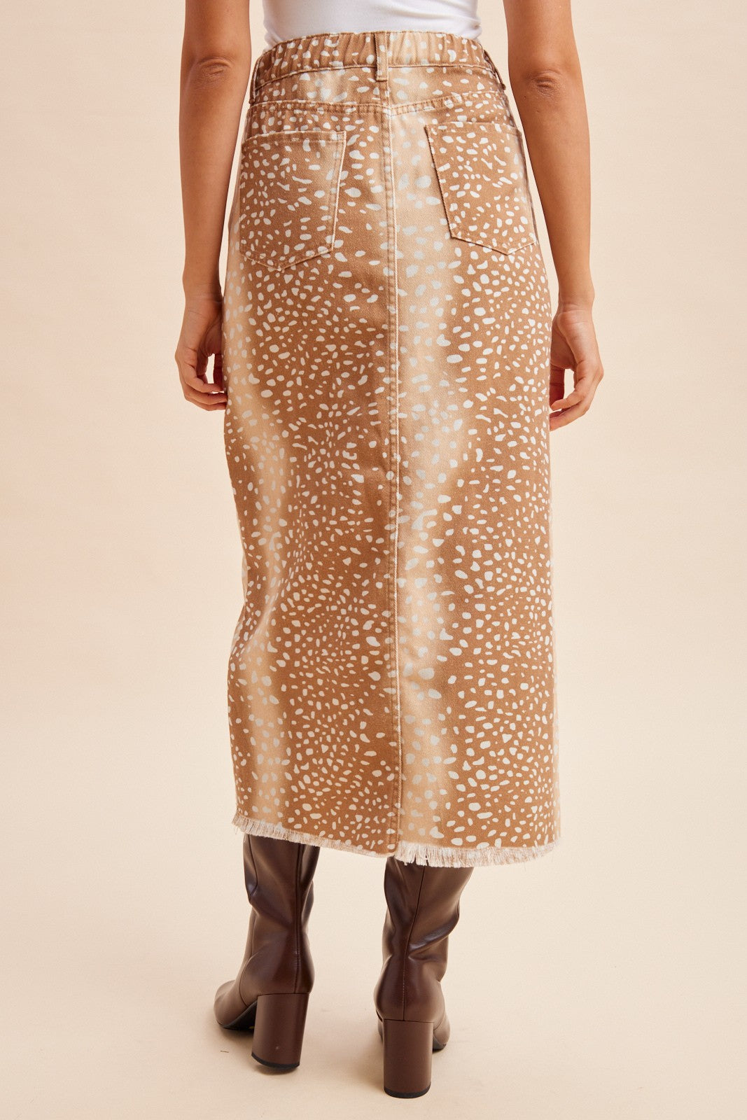 Deer Print Denim Midi Skirt