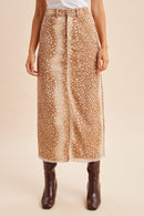 Deer Print Denim Midi Skirt
