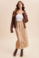 Deer Print Denim Midi Skirt