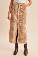 Deer Print Denim Midi Skirt