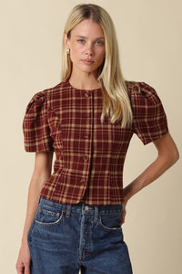 Plaid Puff Sleeve Blouse