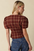 Plaid Puff Sleeve Blouse