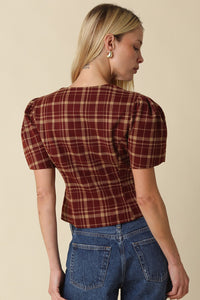 Plaid Puff Sleeve Blouse