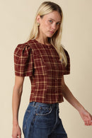 Plaid Puff Sleeve Blouse
