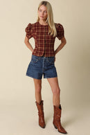 Plaid Puff Sleeve Blouse