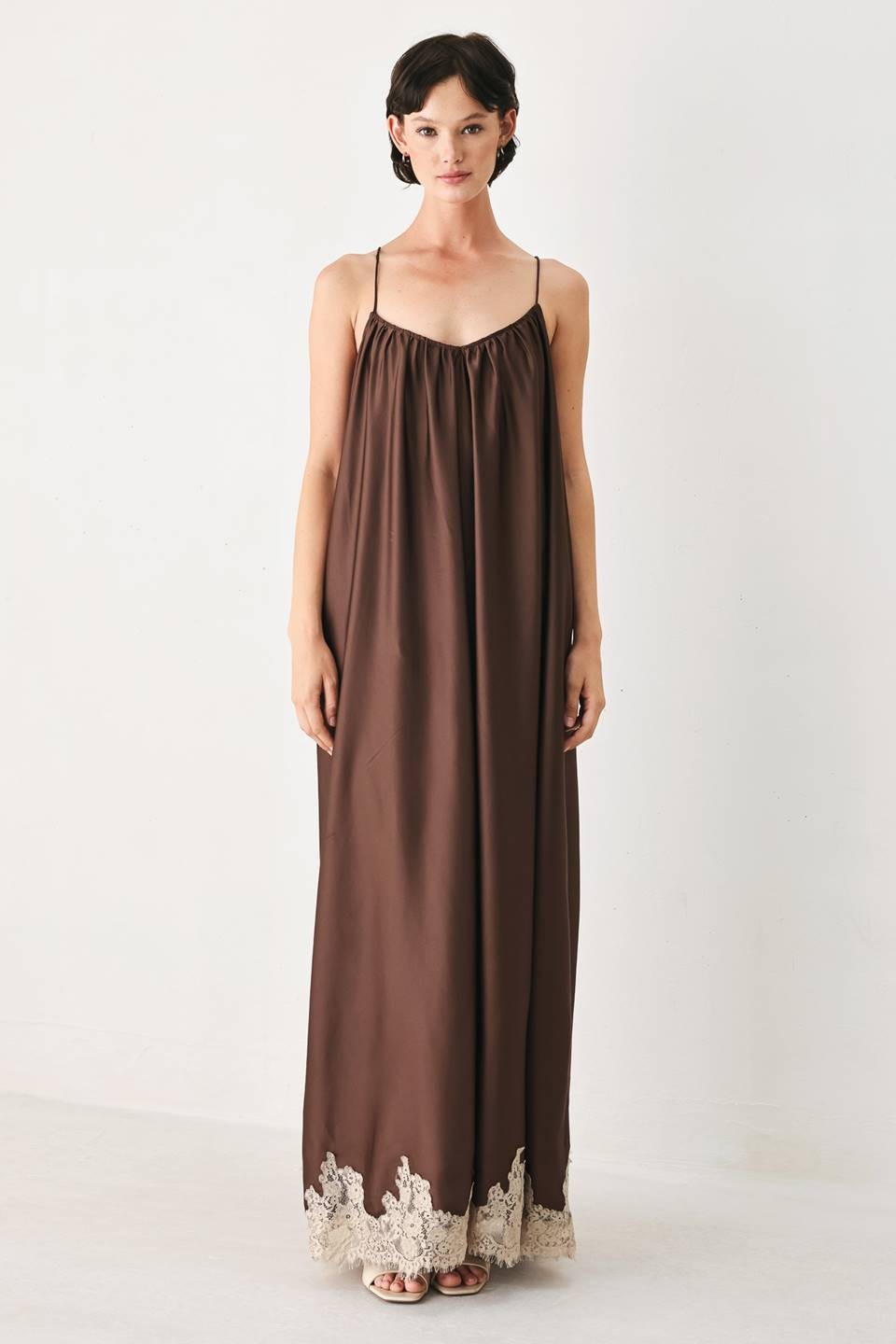Lace Hem Satin Slip Dress