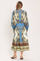 Printed Tie Waist Midi Dress
