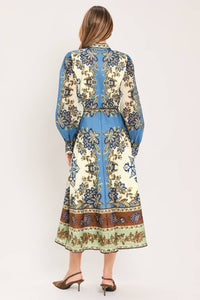 Printed Tie Waist Midi Dress