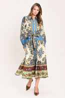 Printed Tie Waist Midi Dress