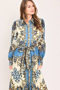 Printed Tie Waist Midi Dress