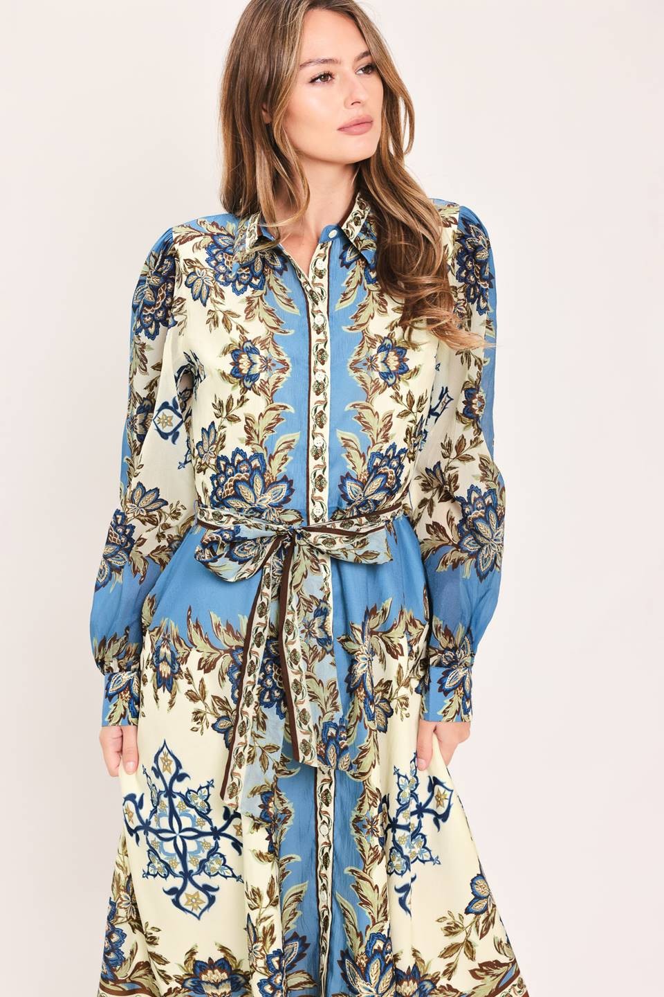 Printed Tie Waist Midi Dress