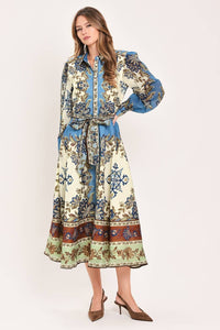 Printed Tie Waist Midi Dress