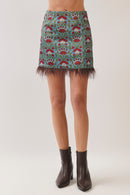 Feather Trim Floral Skirt
