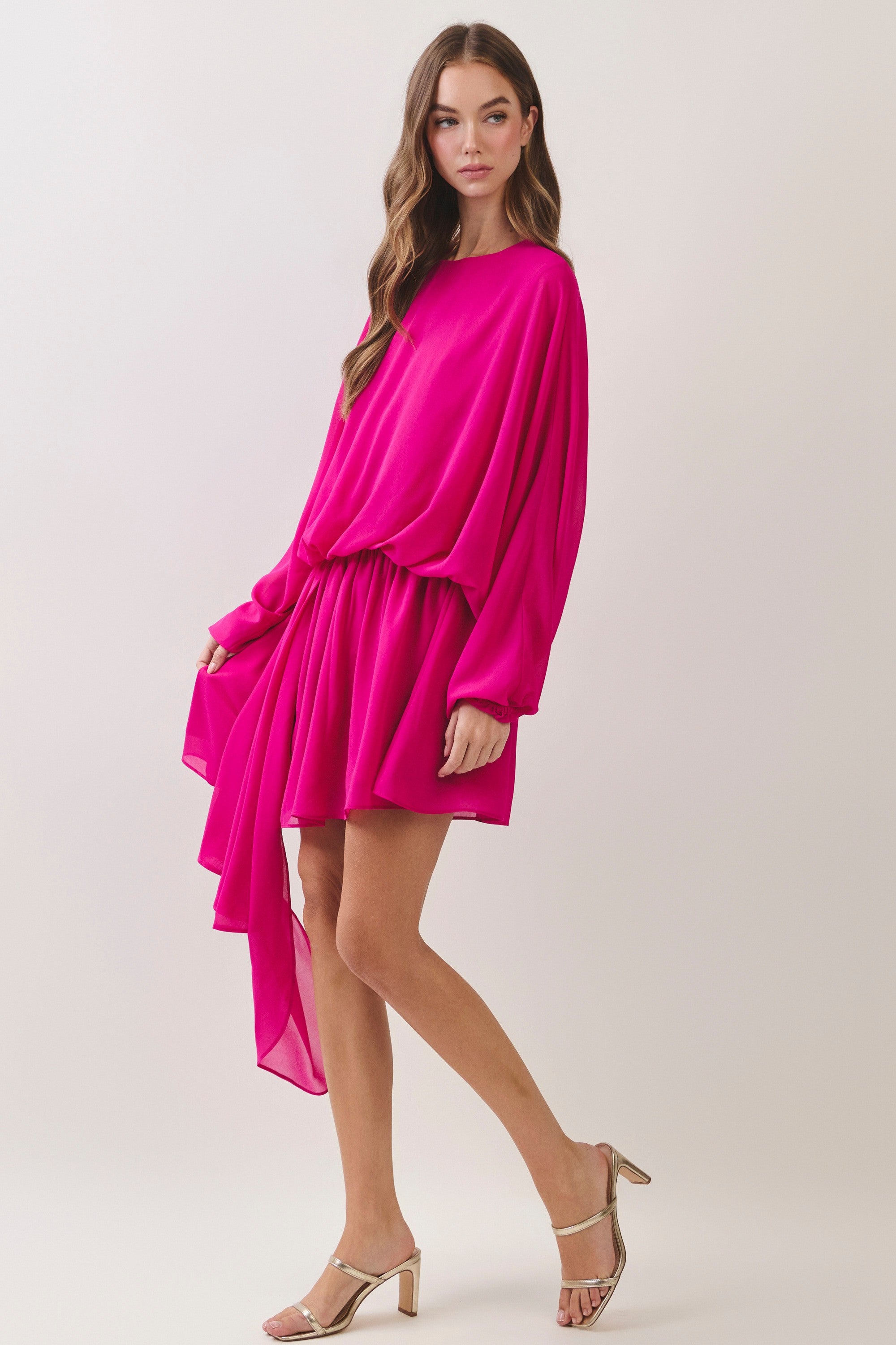 Draped Asymmetric Chiffon Mini Dress