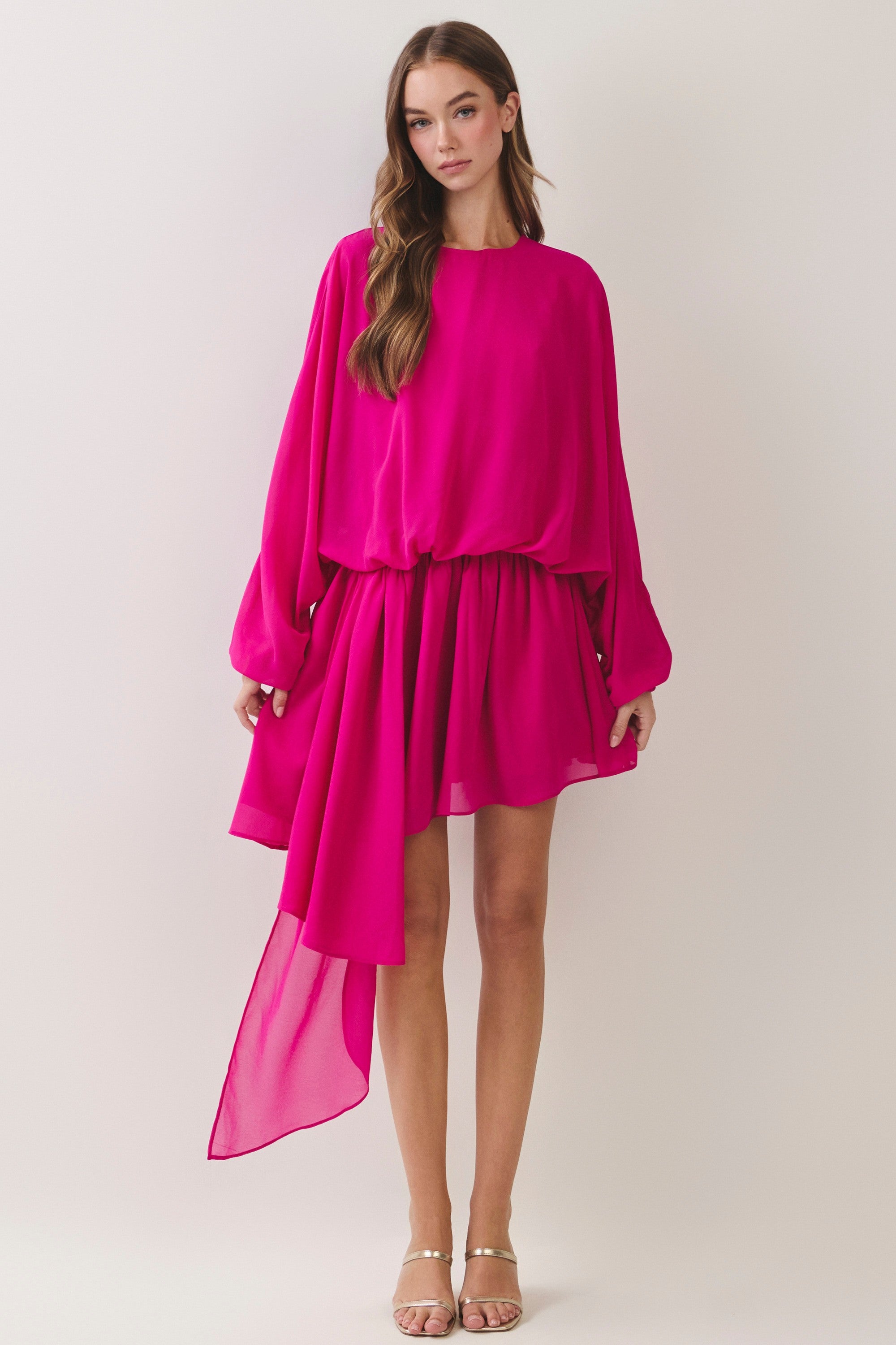 Draped Asymmetric Chiffon Mini Dress
