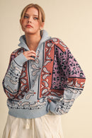 Paisley Mock Neck Henley Sweater