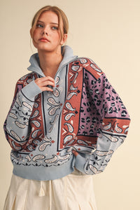 Paisley Mock Neck Henley Sweater