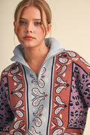 Paisley Mock Neck Henley Sweater