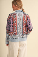 Paisley Mock Neck Henley Sweater