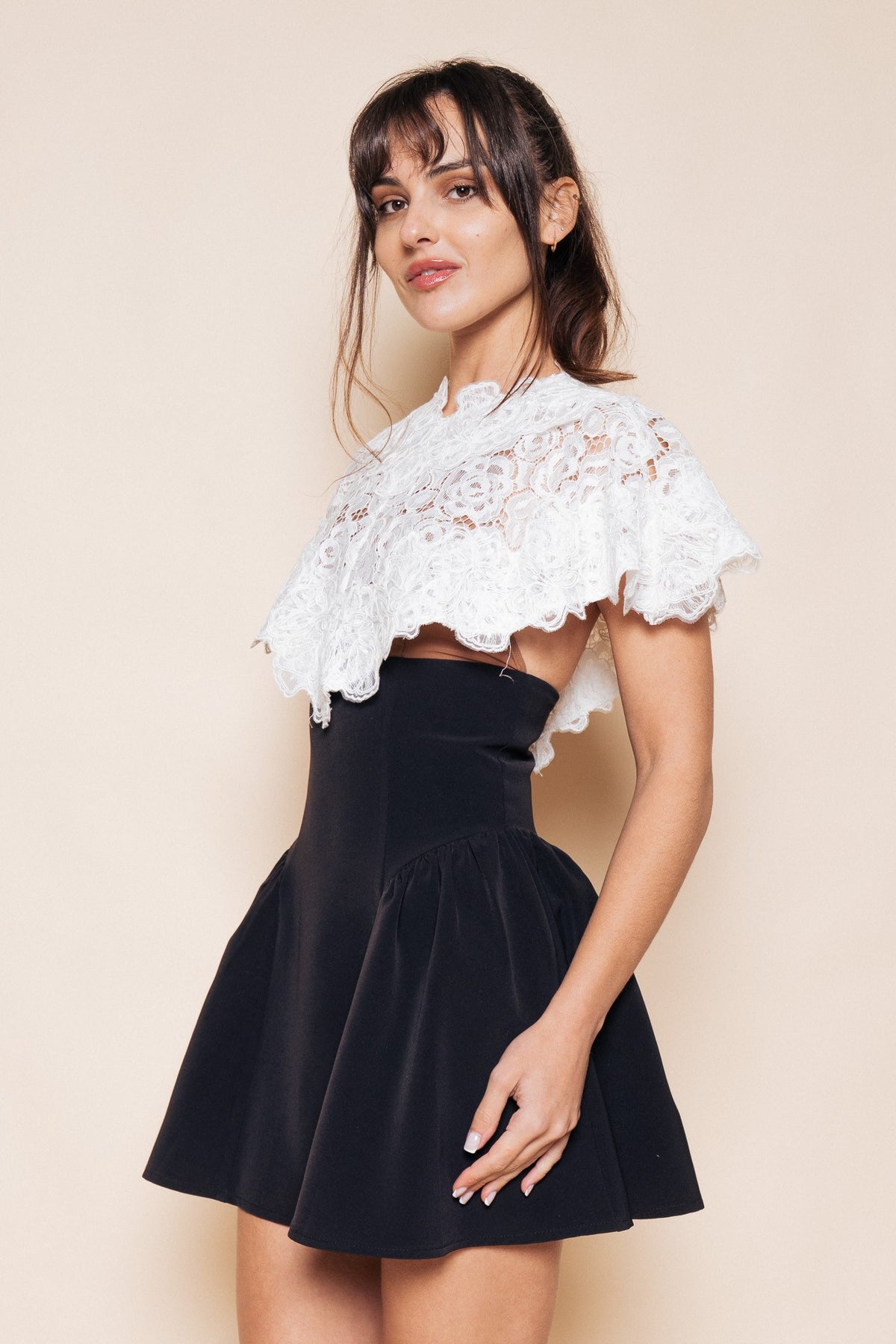 Lace Cape Black Mini Dress
